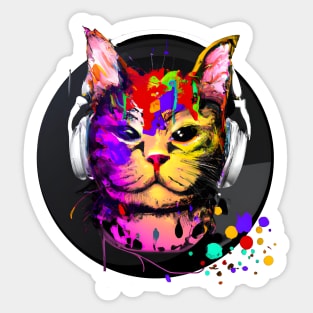 Colorful cat with headphones Sticker